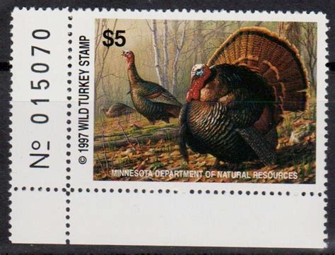 minnesota department of natural resources 1997 wild turkey stamp revenue stamp wild turkey
