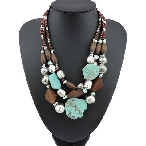 Bocar Personalized Layered Strands Turquoise Statement Chunky Necklace