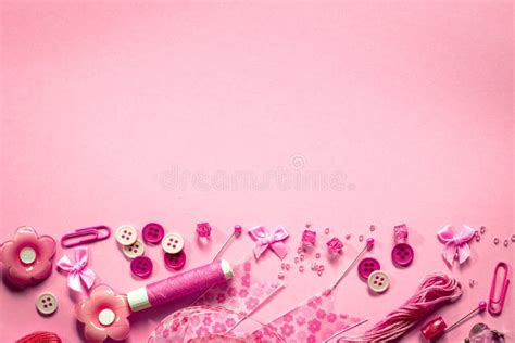 Sewing Tool Or Craft Tool On A Pink Background Top View Or Ov Stock