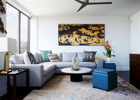 Gray Contemporary Living Room With Blue Ottoman Hgtv