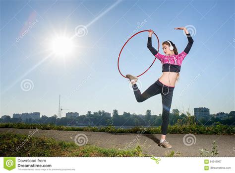 Girl Standing With Hula Hoop Outdoors Stock Image Image Of Hula