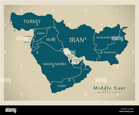 Modern Map Middle East With Countries Illustration Stock Vector Art