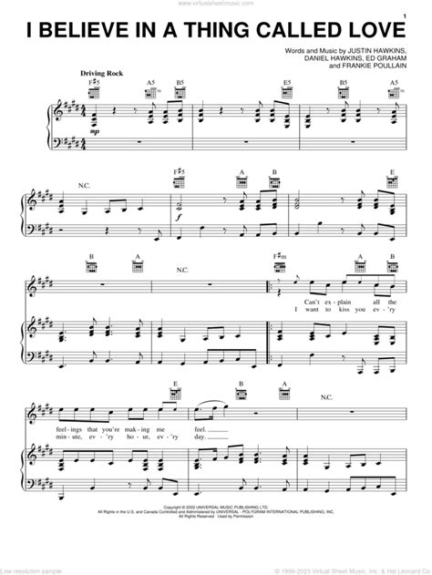 I Believe In A Thing Called Love Sheet Music For Voice Piano Or Guitar