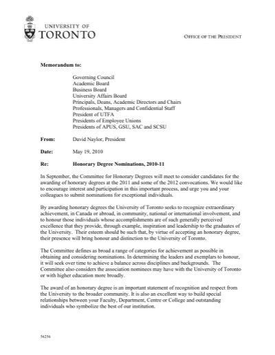 Memorandum To Governing Council University Of Toronto