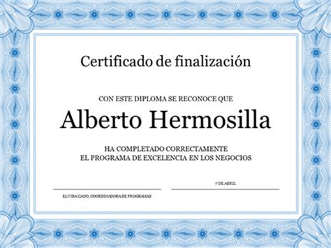 Certificado De Finalización Del Curso Azul