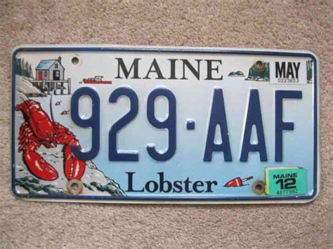 2012 Maine License Plate 929 Aaf Lobster