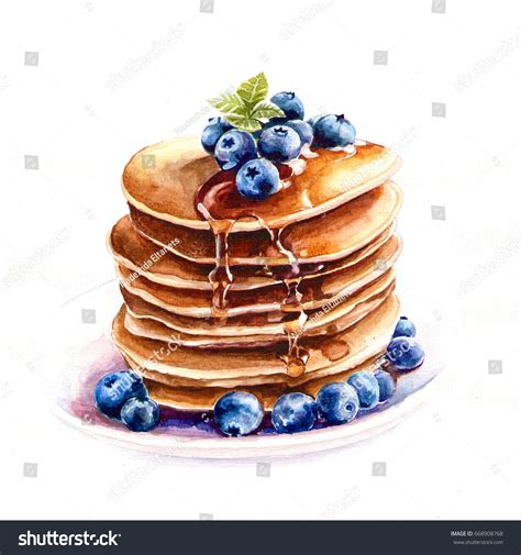 Blueberry Pancakes Watercolors Stock Illustration 668908768 Shutterstock