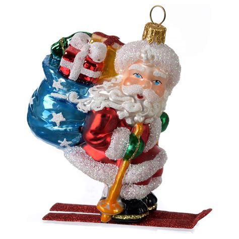 Blown Glass Christmas Ornament Santa Claus On Ski Online Sales On