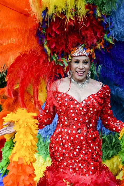 Drag Queen In Rainbow Dress Gay Pride Parade Editorial Image Image Of