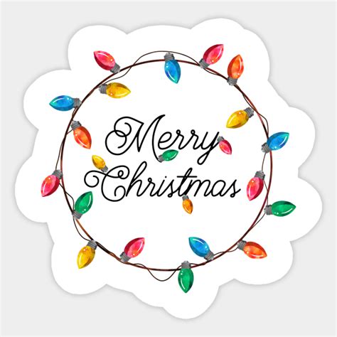 Merry Christmas Wreath Of Retro Christmas Lights Christmas Sticker