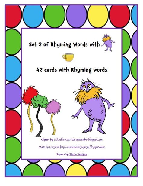 Rhyming Word Cards Set 2 ~ Preschool Printables Rhyming Words Word