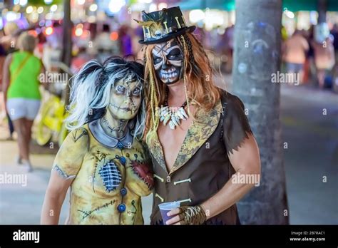 Key West Florida Usa Man And Woman In Costume For The Fantasy Fest Body