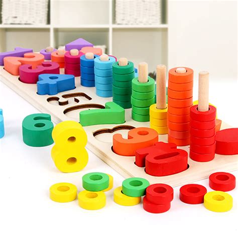 Kids Wood Sorting Puzzles Toys Shape Sorter Number And Math Stacking