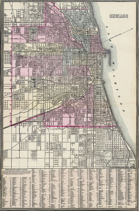 1880 Chicago Map With Street Locations By Samuel Augustus Mitchell