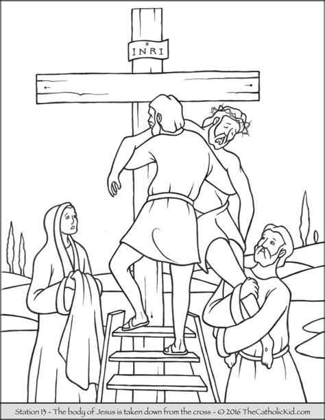 Stations Of The Cross Coloring Pages 13 The Body Of Jesus Is Taken