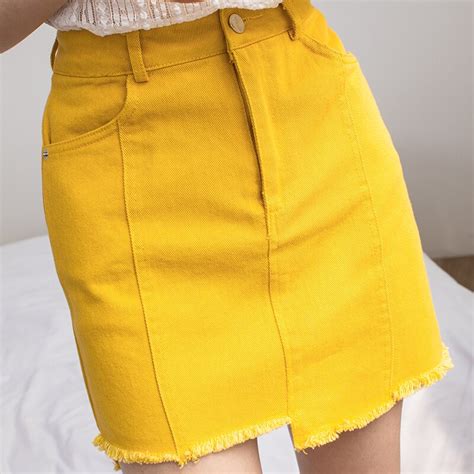 Eggka 2018 Summer Spring Casual High Waist Denim Skirt Women A Line Mini Pencil Skirts Irregular