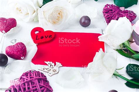 White Rose And Red Heart Stock Photo Download Image Now Backgrounds