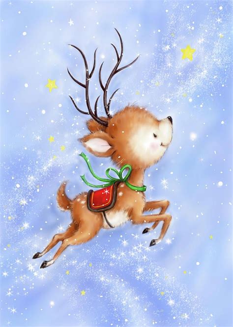 Flying Rudolph By Makiko Christmas Paintings Christmas Animals
