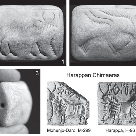 Indus Seals From Mohenjo Daro With A Three Headed Animal Top And An