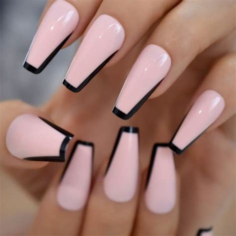 Black And Light Pink Nails