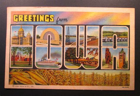 1950s Curt Teich Linen Postcard Greetings From Iowa Large Letter Ebay