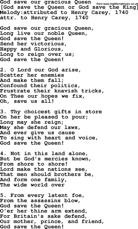 Old English Song Lyrics For God Save Our Gracious Queen With Pdf