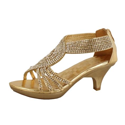 3867 Jjf Shoes Angel 62 Womens Strappy Rhinestone Dress Sandal Low Heel Shoes Gold
