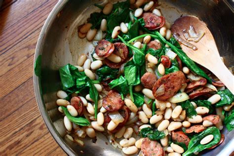 White Beans Sausage And Fresh Spinach Feast On The Cheap