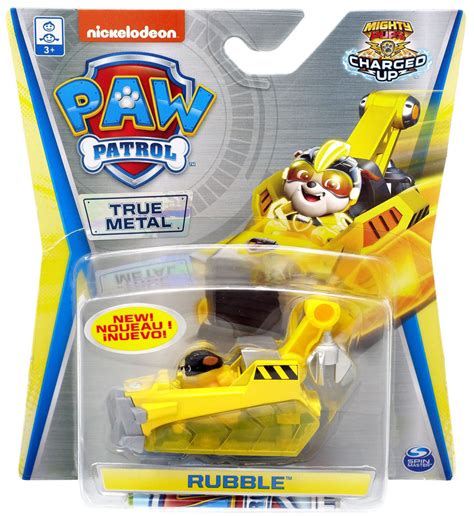 Paw Patrol Mighty Pups Charged Up True Metal Rubble Diecast Car Mighty