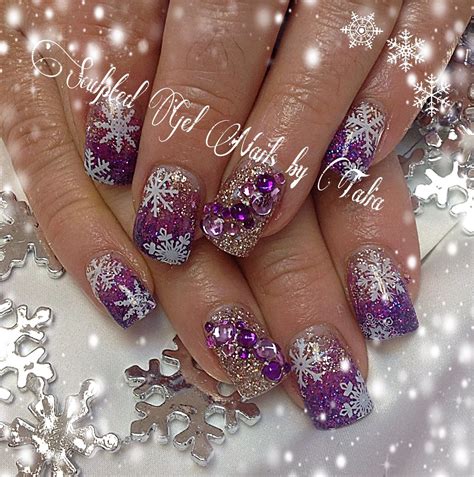 Purple Winter Christmas Snowflake Nailsthe Jewels Might Be A Bit