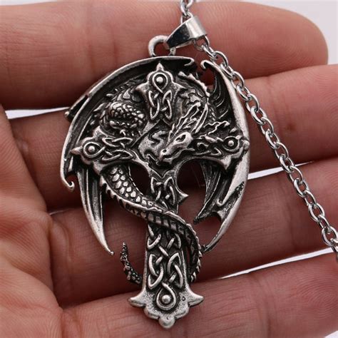 Winged Dragon Cross Necklace Wyverns Hoard