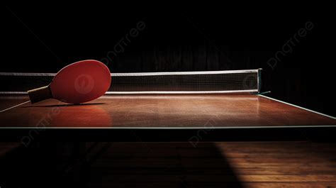 Dayung Ping Pong Ditampilkan Duduk Di Atas Meja Dalam Kegelapan Gambar Pingpong Latar Belakang