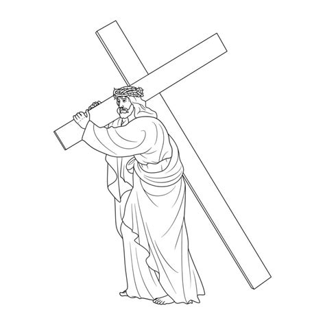 Jesus Christ Lord Of The Steps Carrying The Cross Vector Illustration