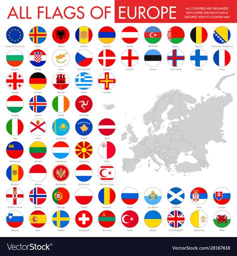 Europe Countries Round Flag Buttons Royalty Free Vector