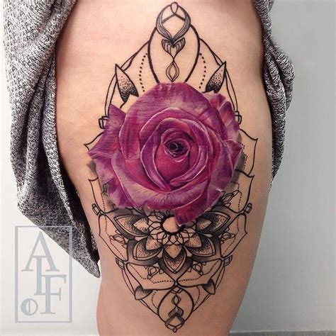 Pink Rose And Mandala On Girls Hip Best Tattoo Design Ideas