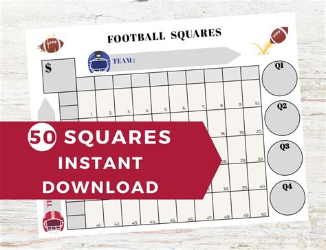 50 Football Squares Super Football Party Game Football Squares