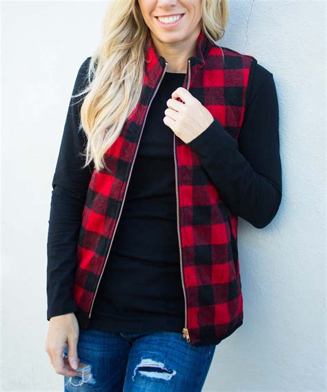 Olivia And Jane Black And Red Buffalo Check Vest Plaid Vest Women