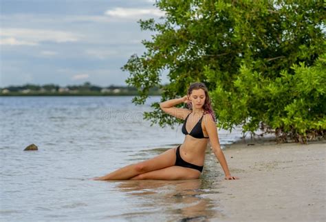 Lovely Brunette Bikini Model Posing Outdoors On A Caribbean Beach Stock Image Image Of Ocean