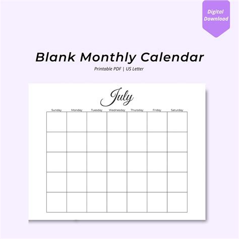 Blank Calendar Minimalist Simple Calendar Digital Calendar Etsy