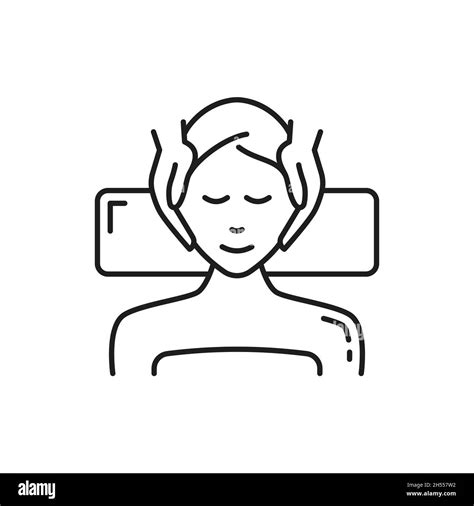Face Massage Salon Procedure In Spa Isolated Outline Icon Vector Facial Care At Cosmetologist