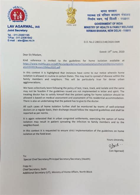 Department of state on the next three lines. Lav Agarwal, Joint Secretary of Health Ministry writes to ...