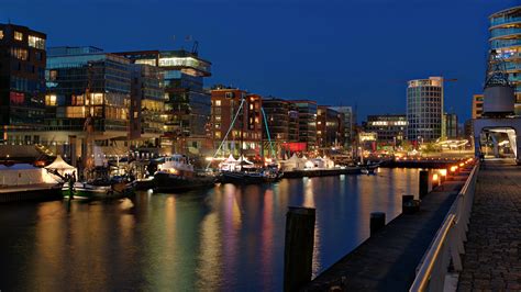Photos Hamburg Germany Ships Night Berth Rivers Street 1366x768