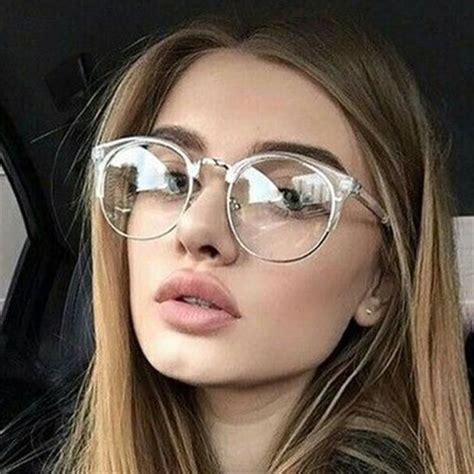 Fashion Cat Eye Clear Glasses With Clear Lens Metal Half Frame Optical