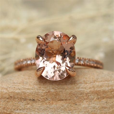 Oval Cut Morganite Engagement Ring With Genuine White Diamonds Ls5091