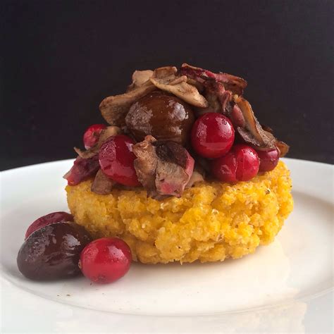 Season, then add half to the mushroom mixture in the pan and cook for 1 min until the sauce becomes glossy. Polenta Cakes with Mushrooms, Chestnuts & Cranberries | Recipe | Polenta cakes, Chestnut recipes ...