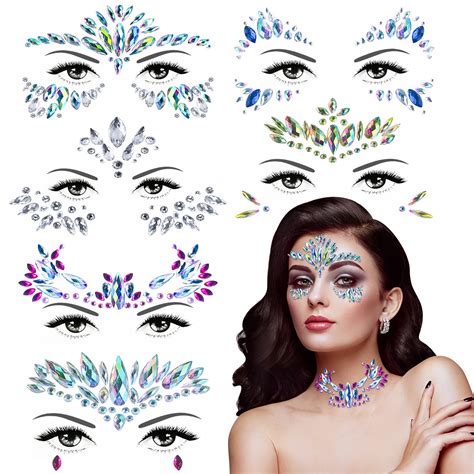 Face Jewels 6 Sets Face Gems Stickers Mermaid Festival Face Jewels
