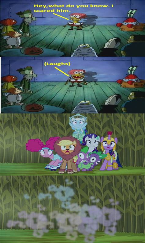 Spongebob Scares The Ponies And Spike By Disneyponyfan On Deviantart