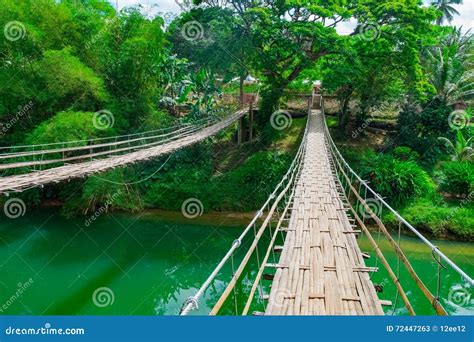 Bamboo Hanging Bridge Over River Stock Image Image Of Danger Outdoor