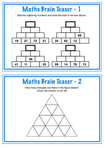 Maths Brain Teasers By Broome72 Teaching Resources Tes