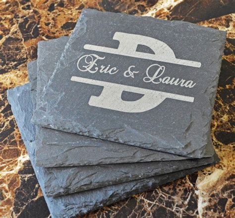 Personalized Laser Engraved Slate Coasters Set Of 4